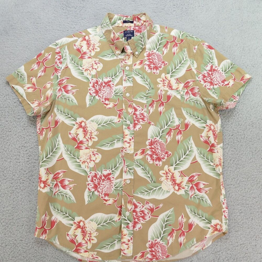 J Crew Floral Button-Down Shirt Mens Large SLIM Short Sleeve Casual
